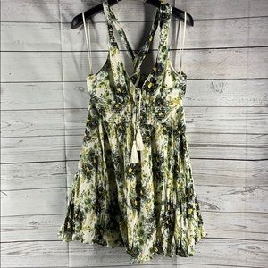 Free People Green Boho Floral Halter Tank Dress Size M